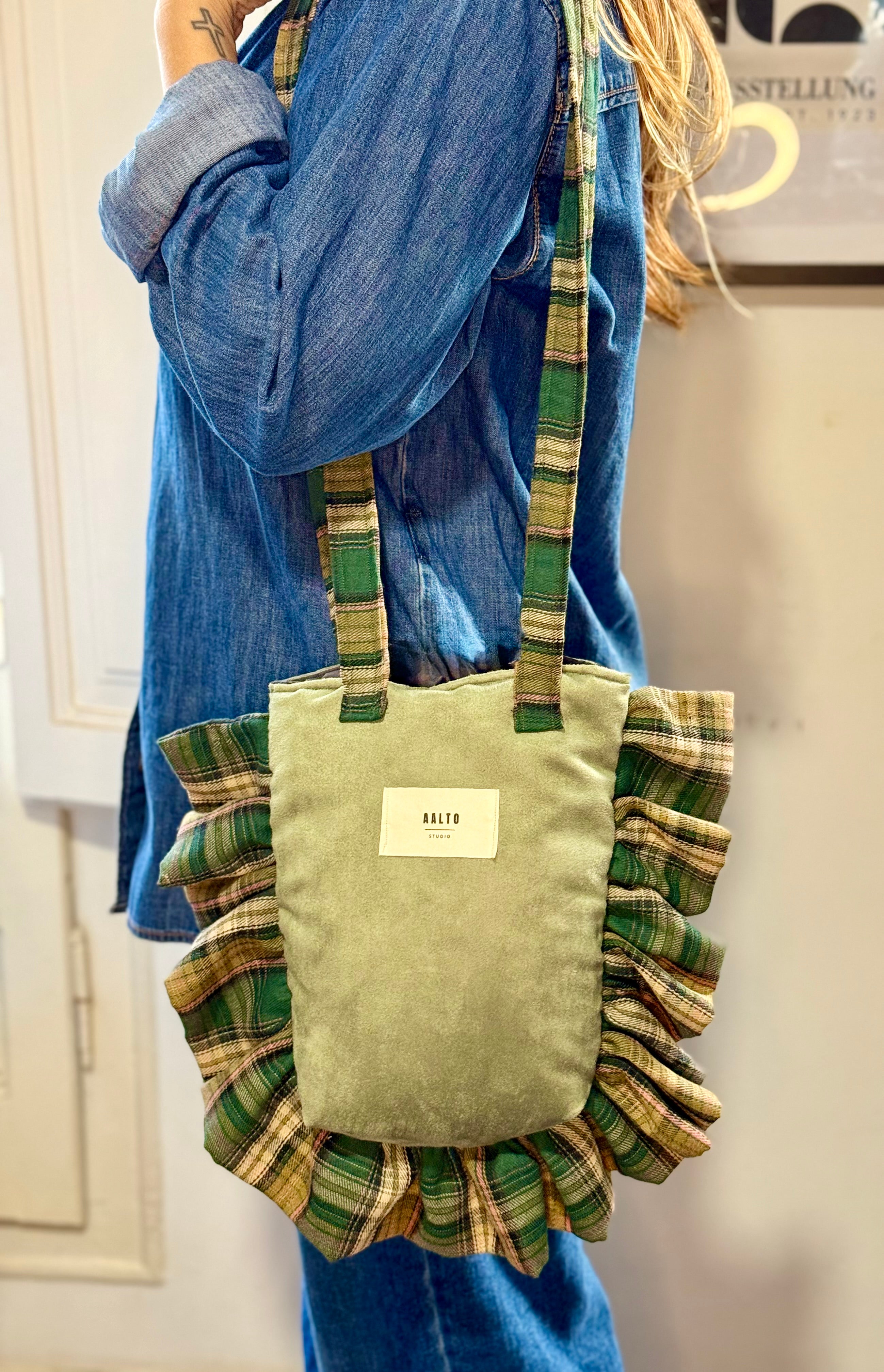 Manuela bag – green suede and Scottish tartan