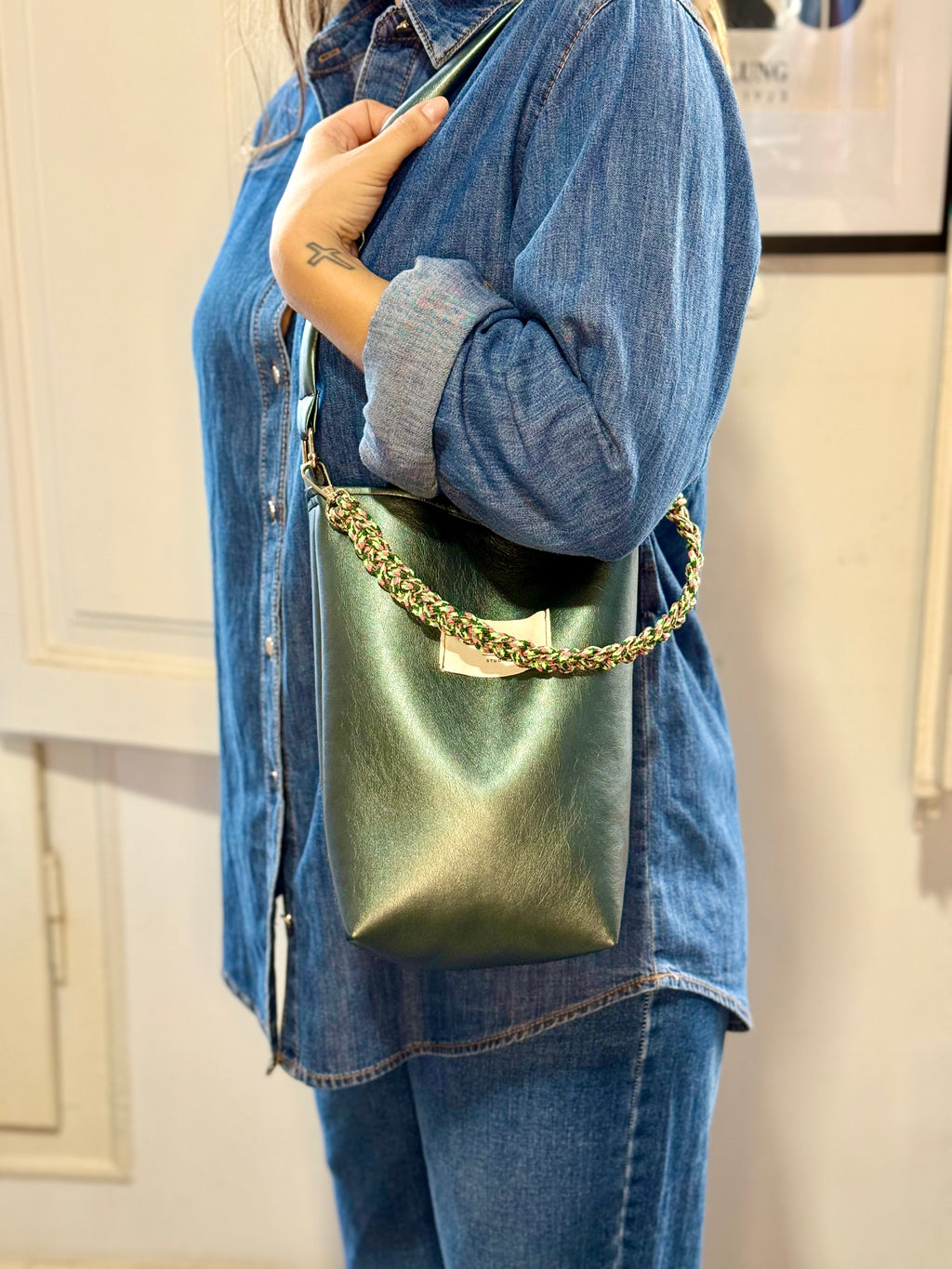 Manuela bag- metallic green vegan leather