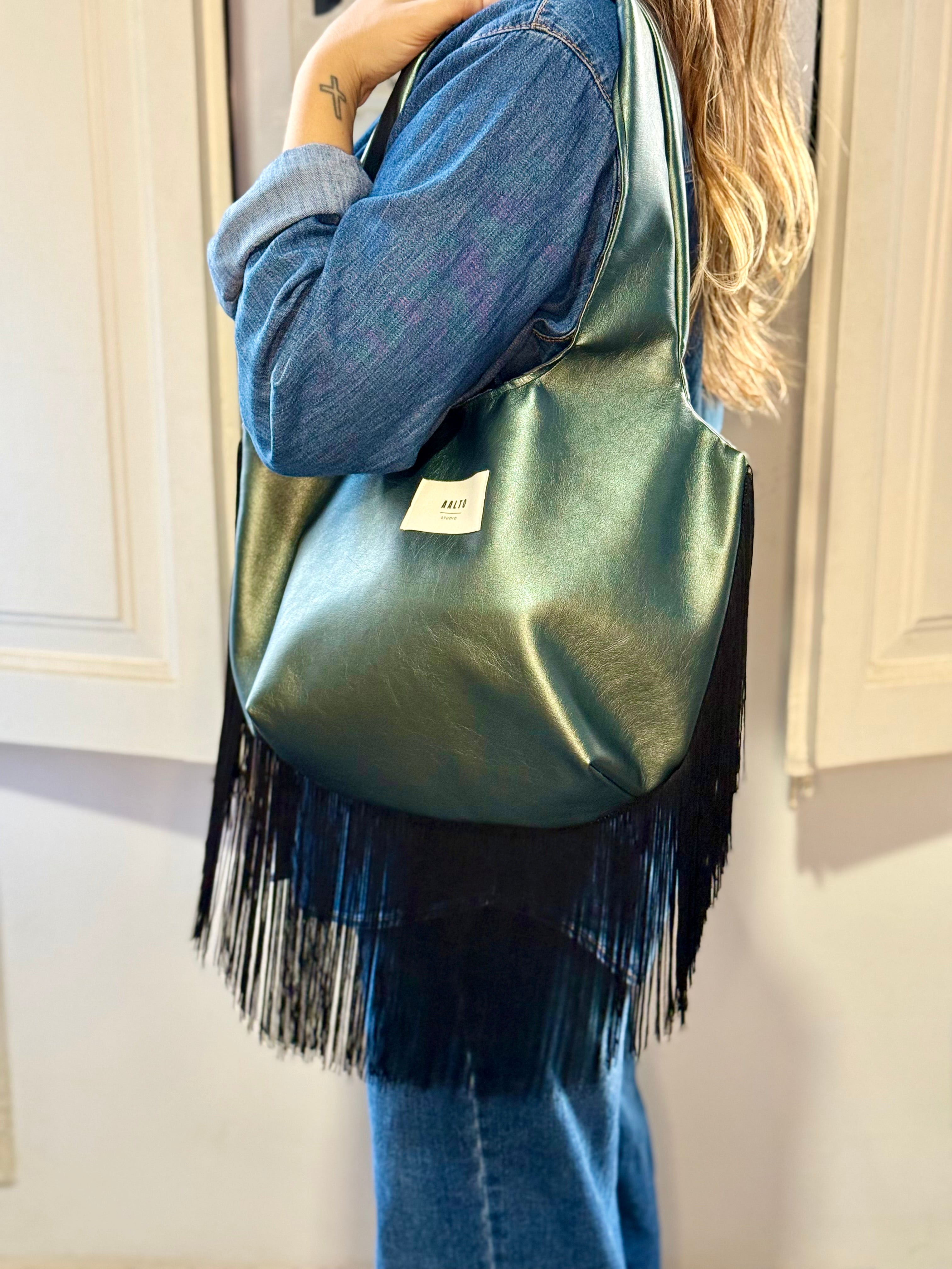 Leonor bag-metallic green vegan leather