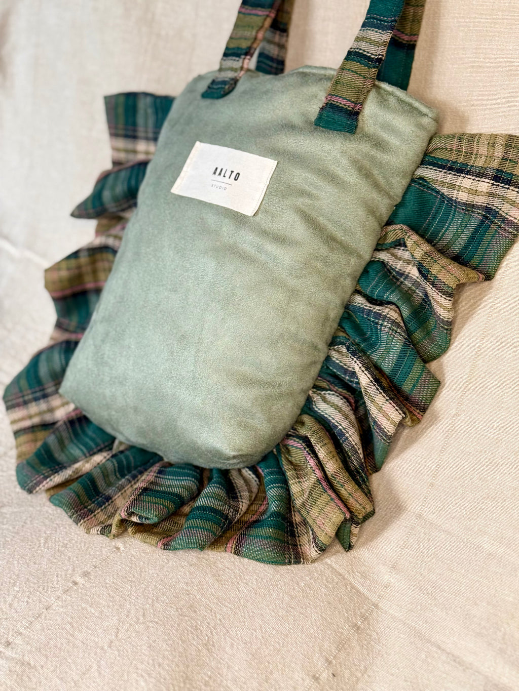 Manuela bag – green suede and Scottish tartan