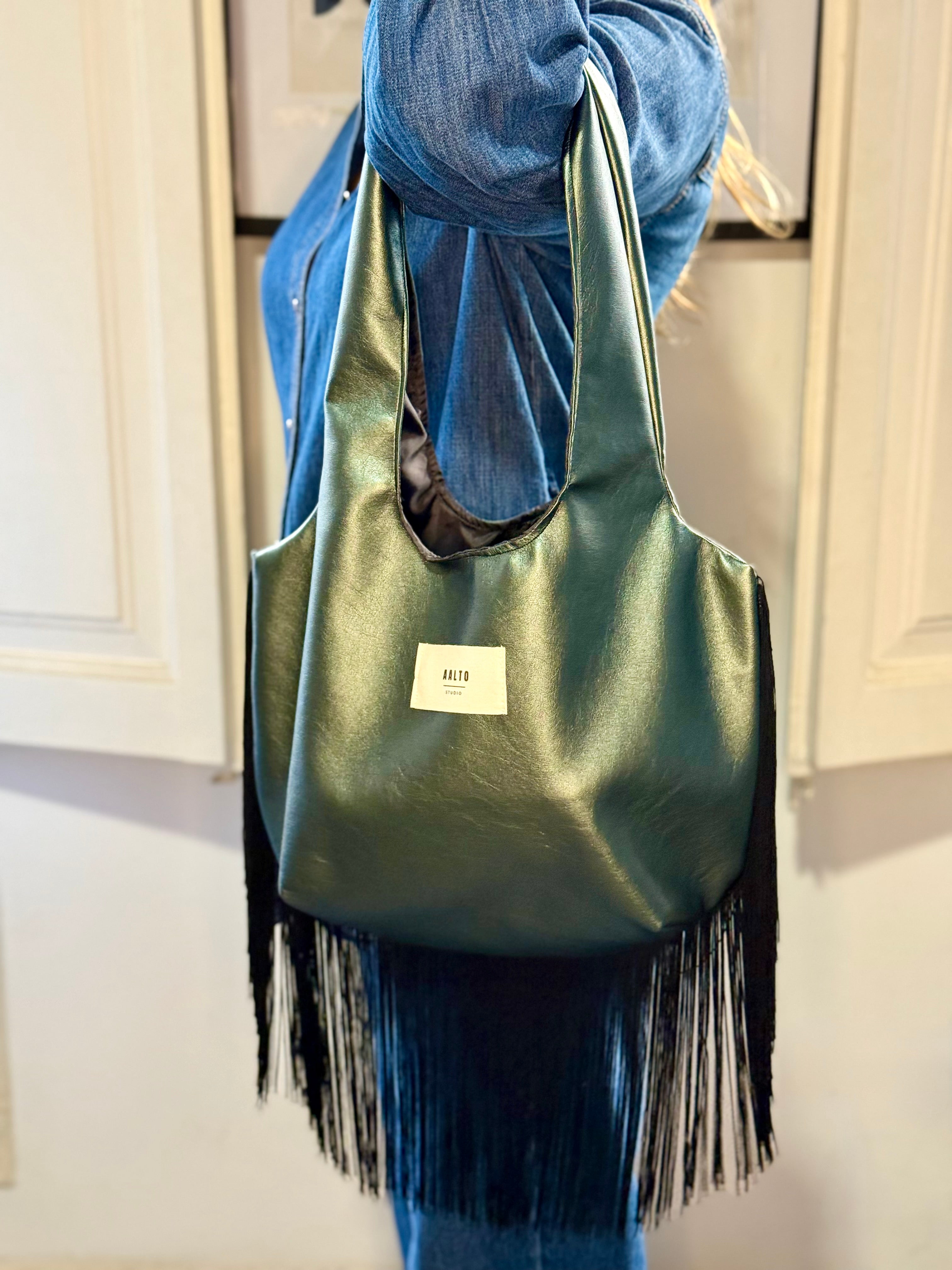 Leonor bag-metallic green vegan leather