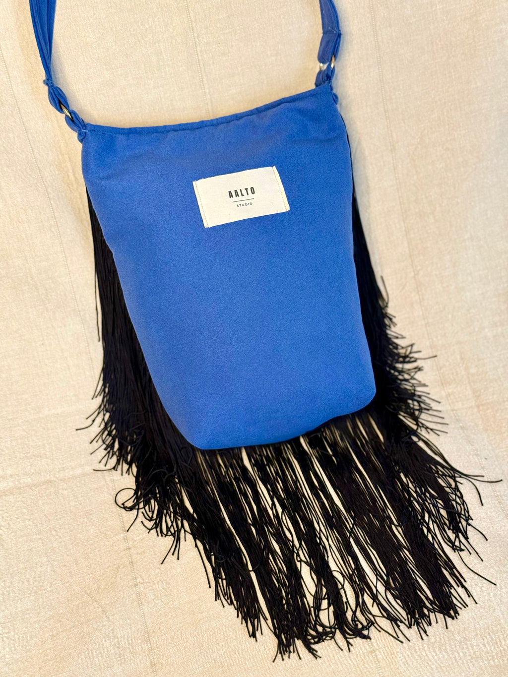 Manuela bag - blue vegan suede with fringes