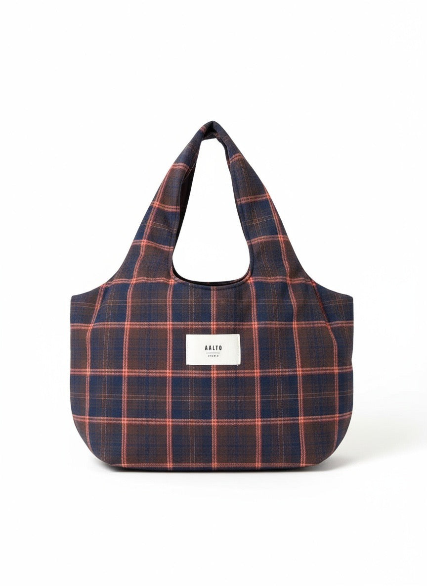 Leonor bag – navy blue and maroon Scottish tartan